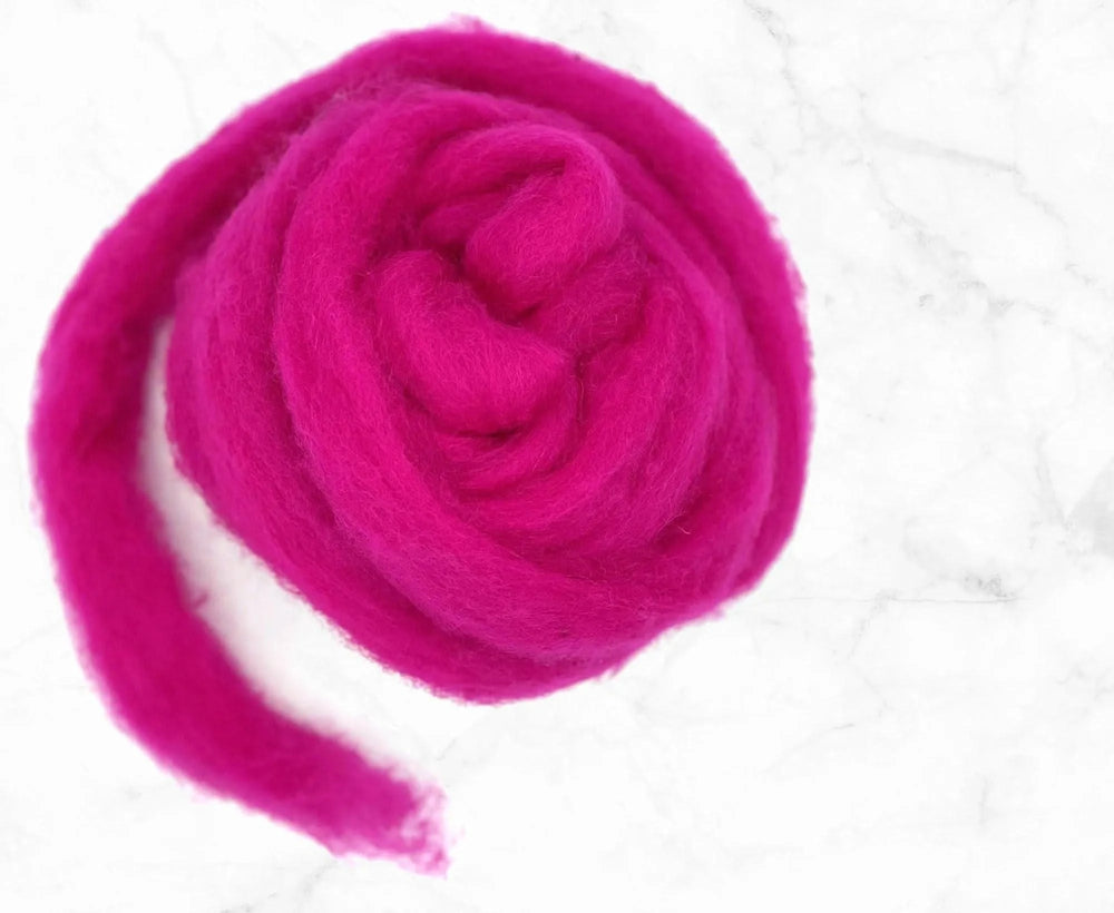 Carded Corriedale Sliver Raspberry Carded Wool WoW