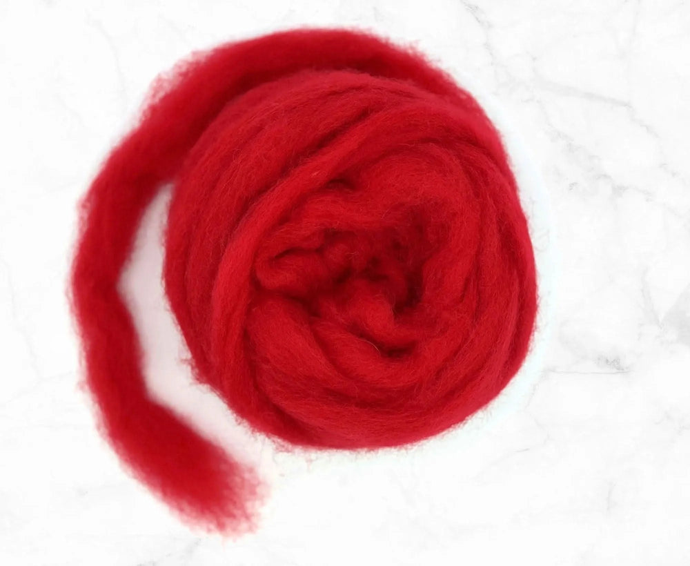 Carded Corriedale Sliver Scarlet Carded Wool WoW