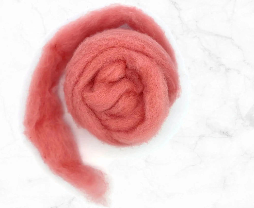 Carded Corriedale Sliver Salmon Carded Wool WoW