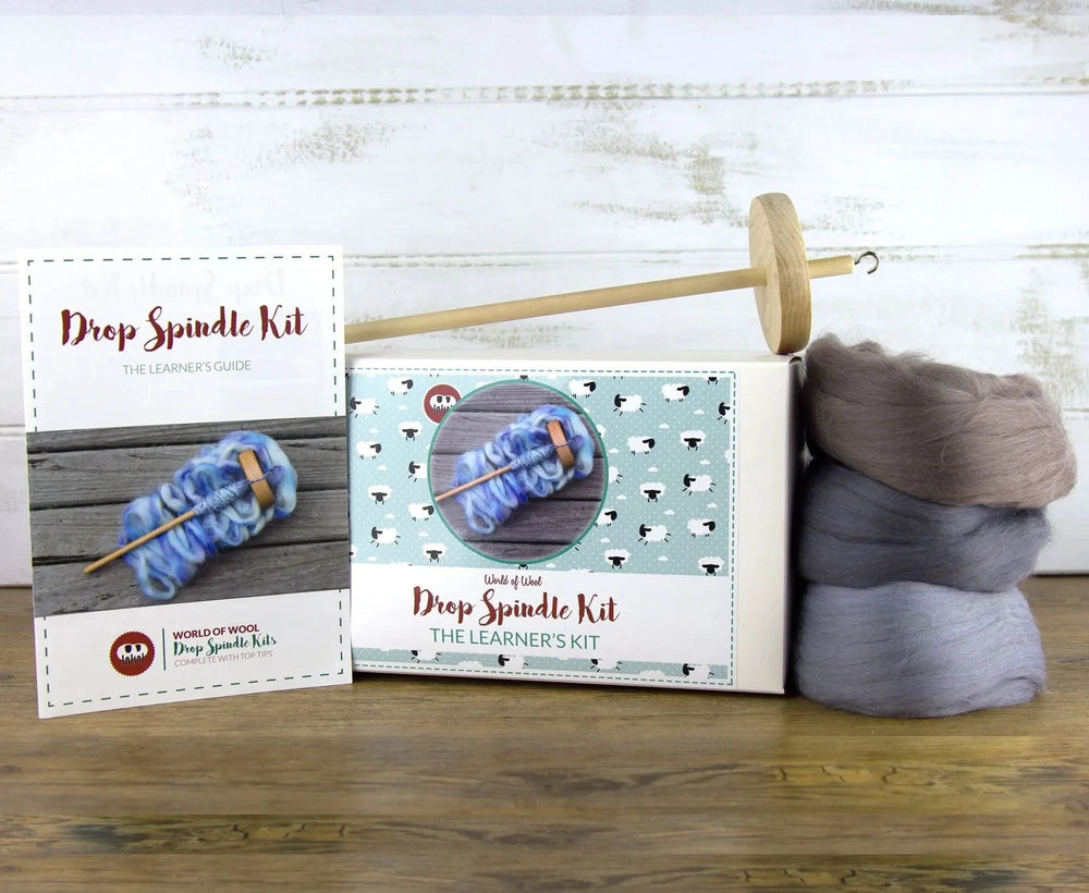 Drop Spindle Kit Drop Spindle Kits WoWkit Dyed Merino Greys