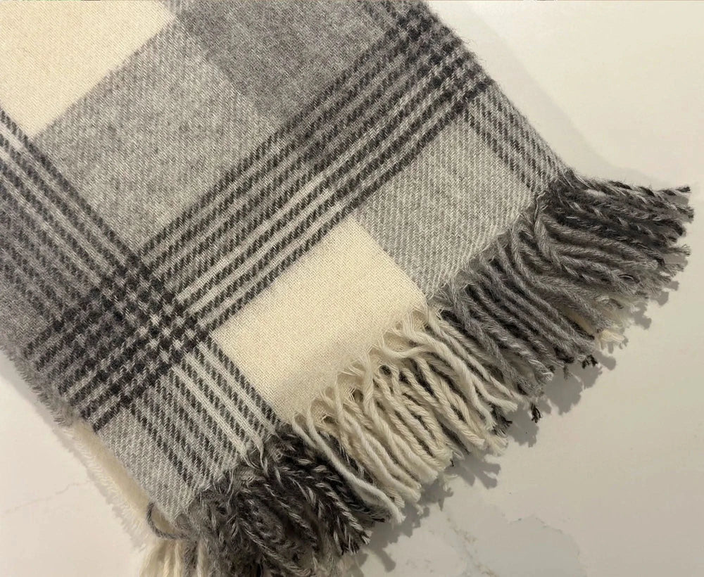 100% Lambswool Tartan Throw Grey Homeware WoW