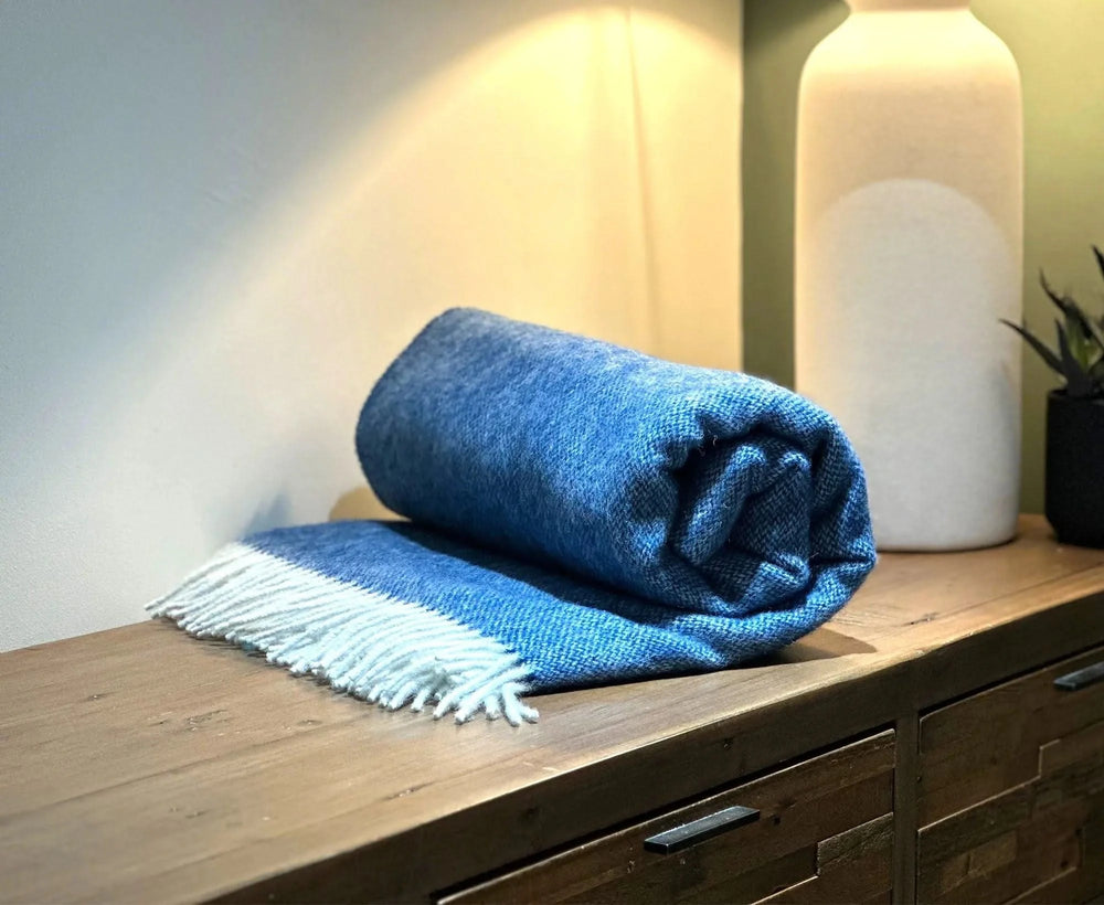 100% Lambswool Throw Kingfisher Blue Homeware WoW