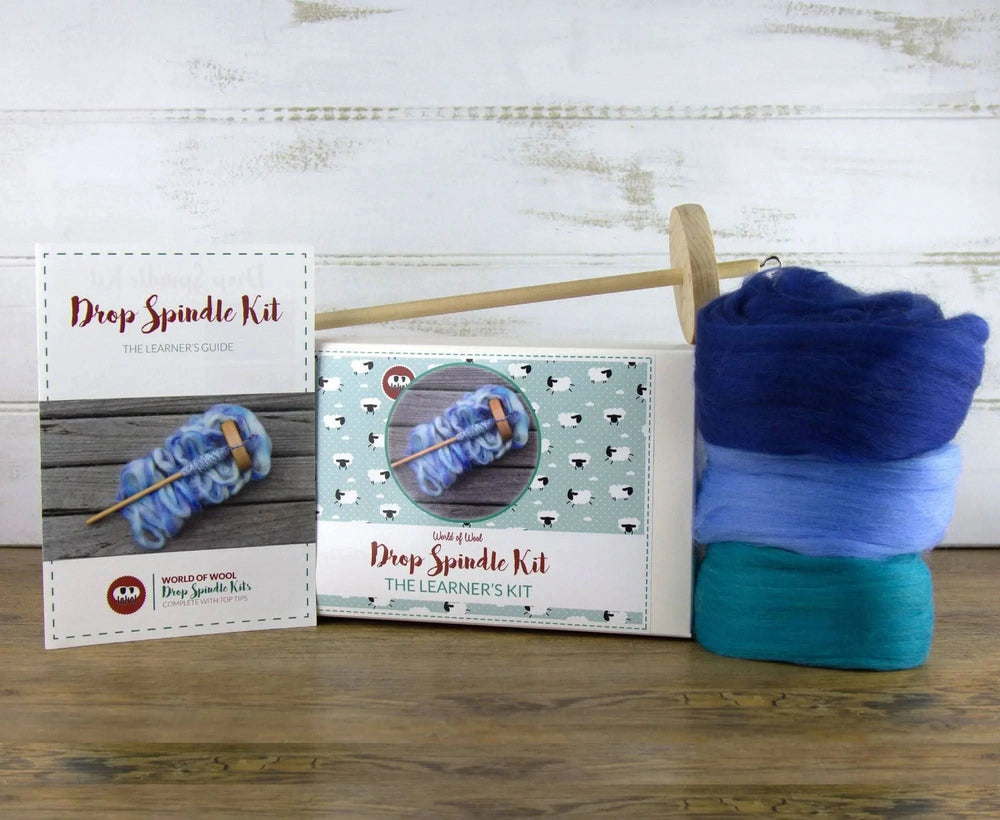 Drop Spindle Kit Drop Spindle Kits WoWkit Dyed Merino Blues