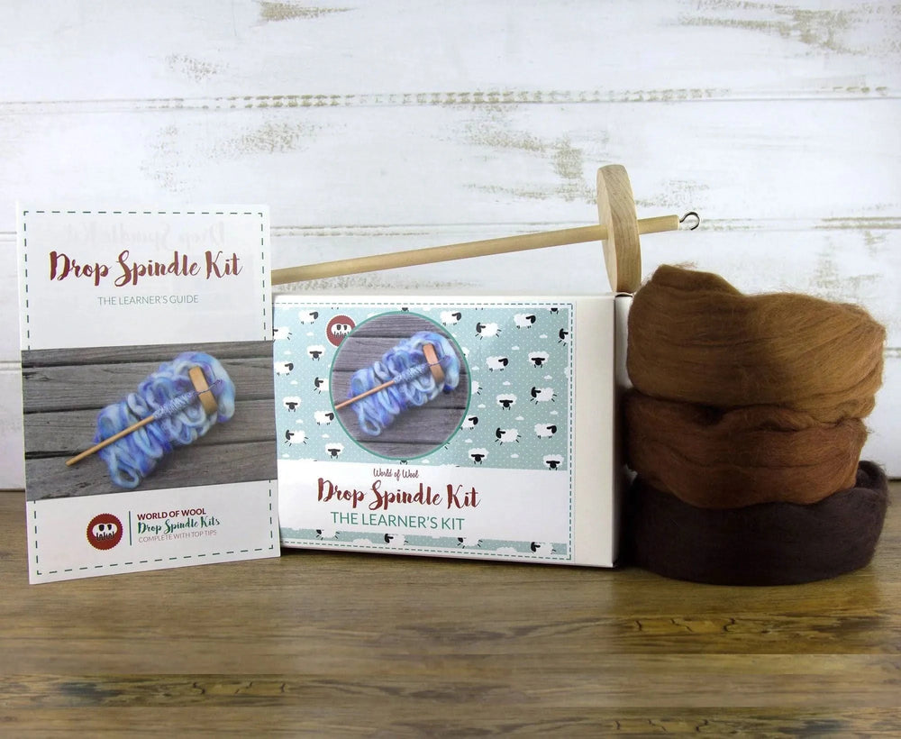 Drop Spindle Kit Drop Spindle Kits WoWkit Dyed Merino Browns