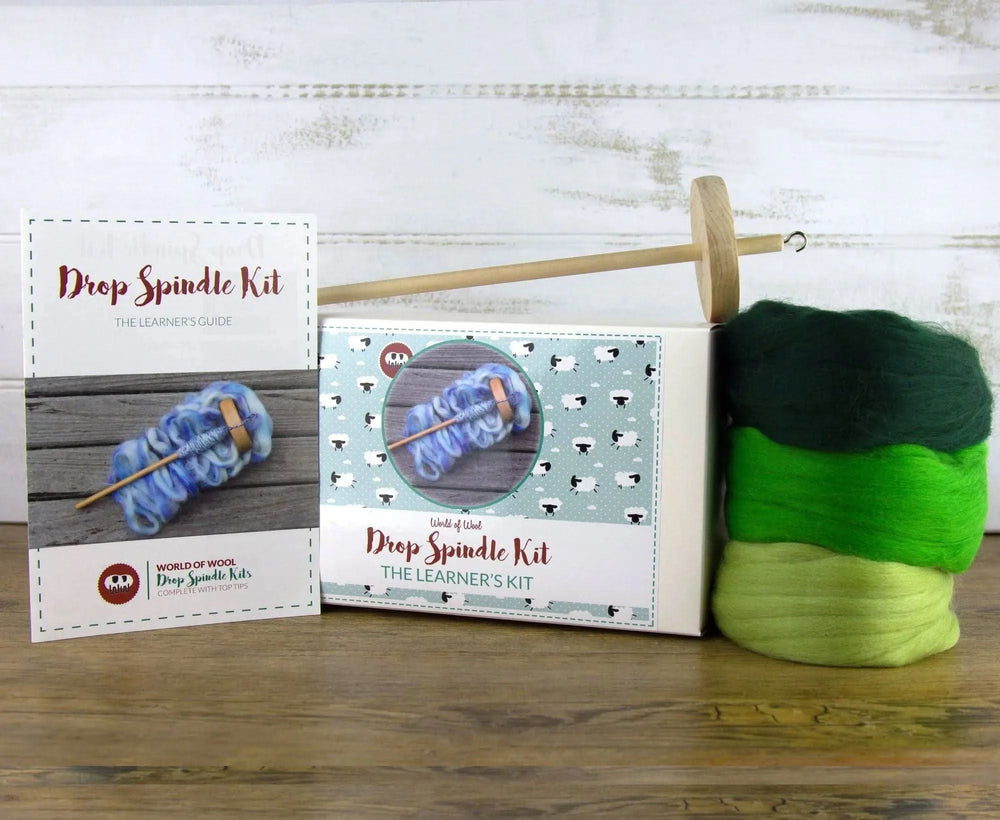 Drop Spindle Kit Drop Spindle Kits WoWkit Dyed Merino Greens