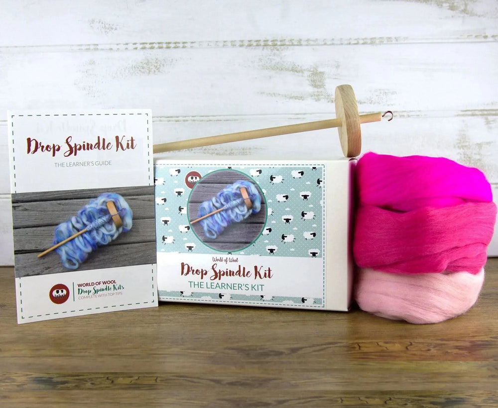 Drop Spindle Kit Drop Spindle Kits WoWkit Dyed Merino Pinks