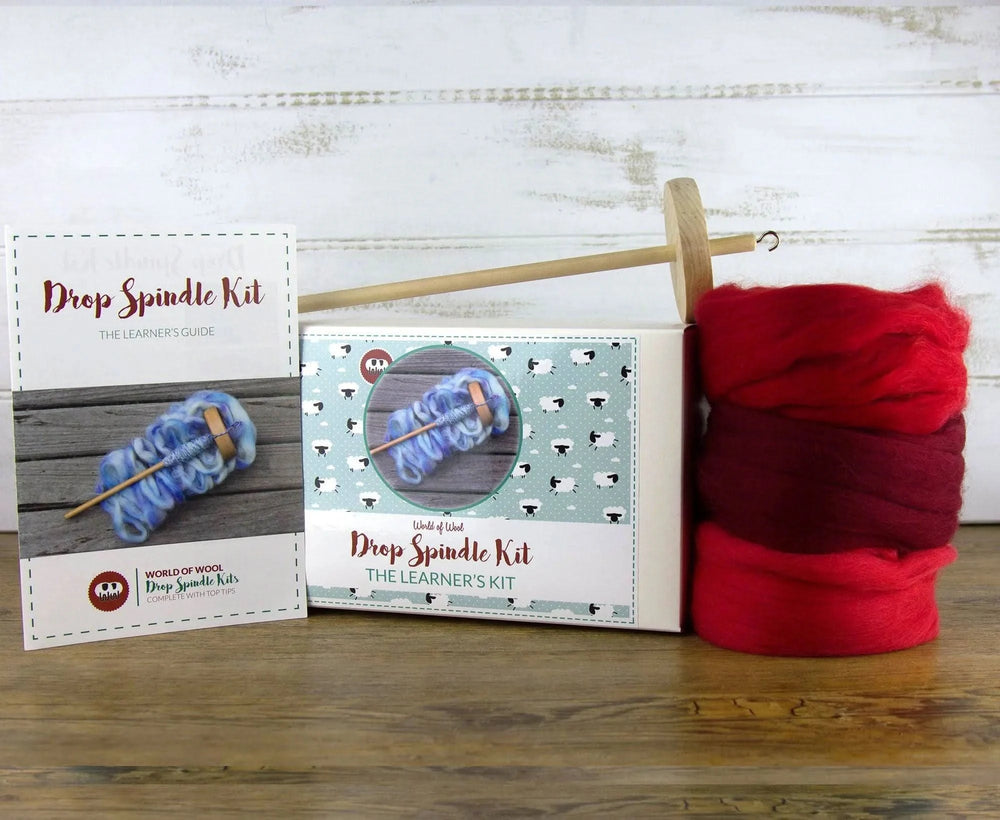 Drop Spindle Kit Drop Spindle Kits WoWkit Dyed Merino Reds