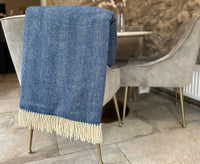 100% Lambswool Herringbone Throw Air Force Blue.