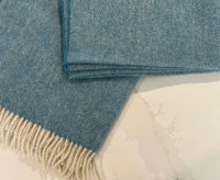 100% Lambswool Herringbone Throw Duck Egg Blue.