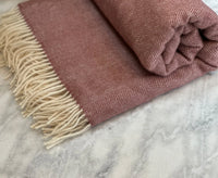 100% Lambswool Herringbone Throw Dusky Pink.