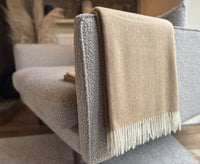 100% Lambswool Herringbone Throw Biscuit.