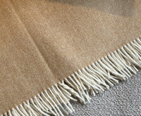 100% Lambswool Herringbone Throw Biscuit.
