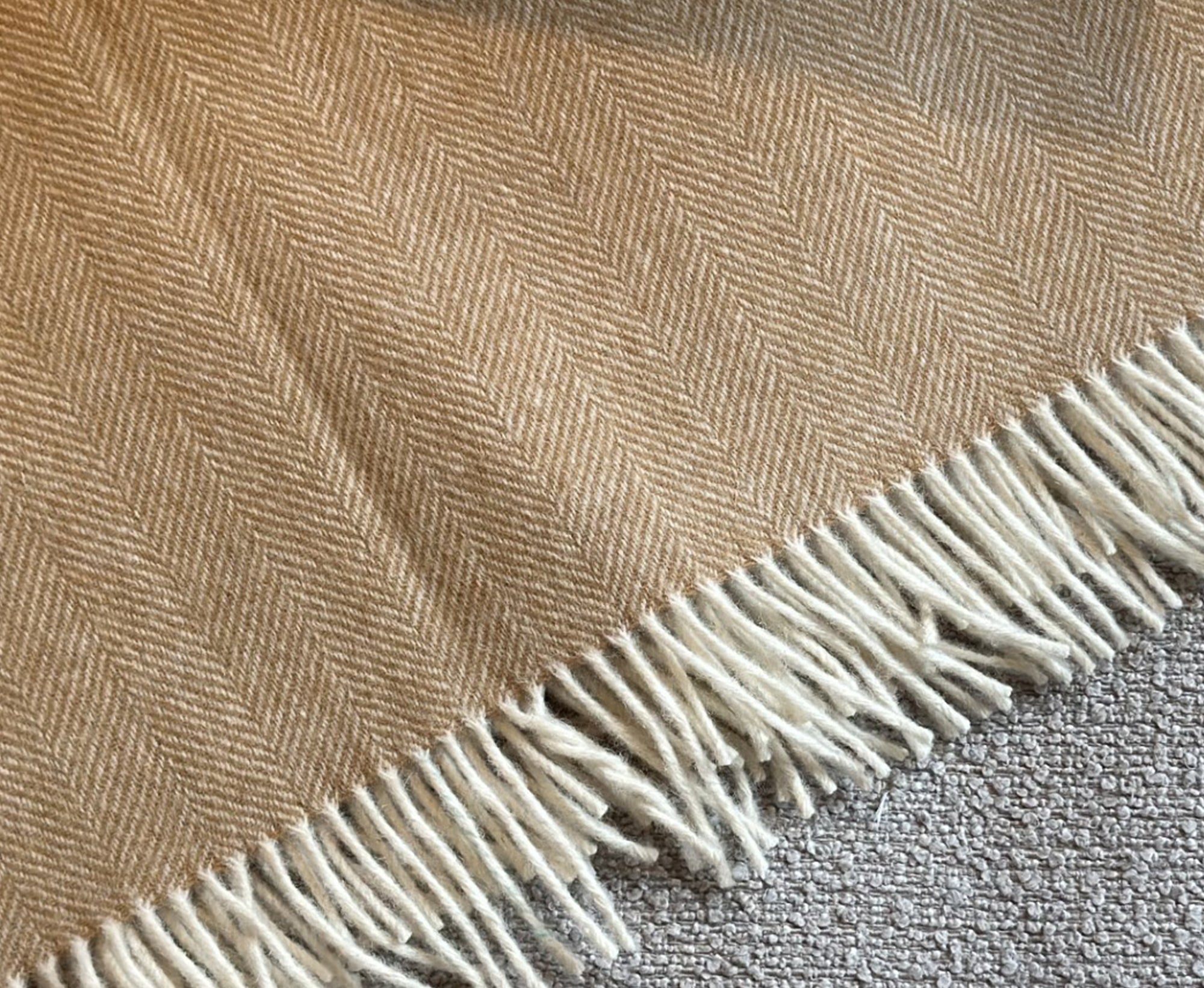 100% Lambswool Herringbone Throw Biscuit.