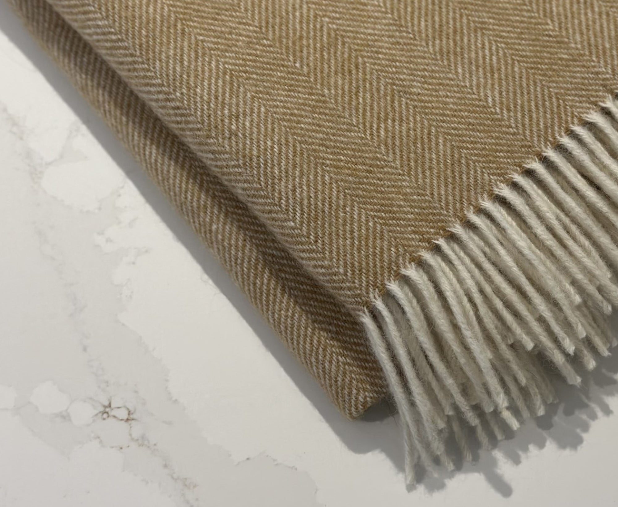 100% Lambswool Herringbone Throw Biscuit.