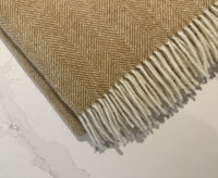 100% Lambswool Herringbone Throw Biscuit.