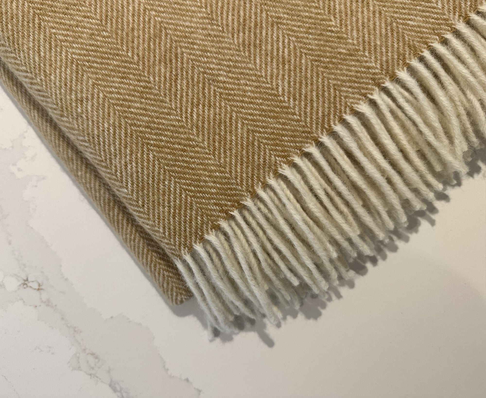 100% Lambswool Herringbone Throw Biscuit.