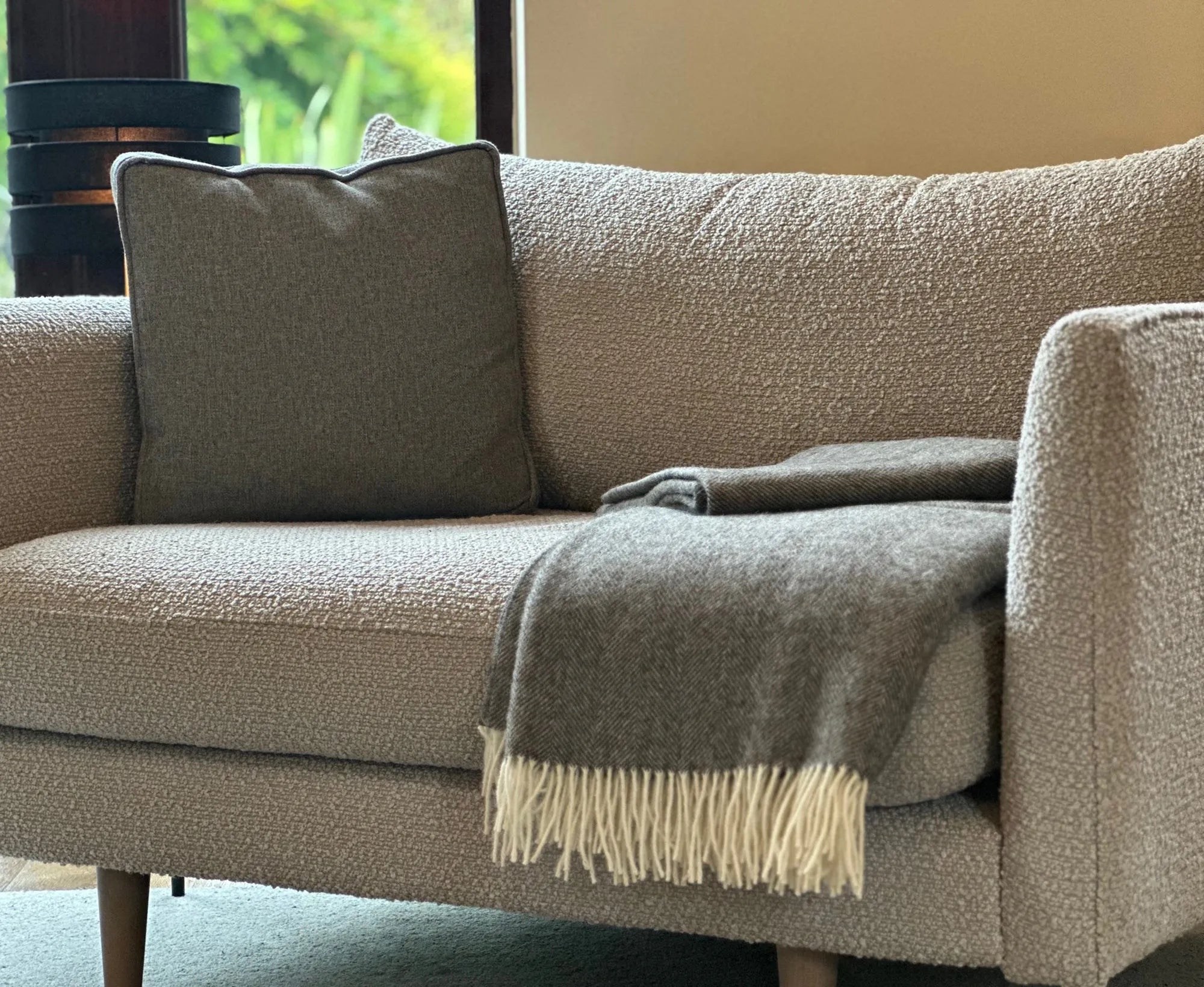 100% Lambswool Herringbone Throw Mid Grey.