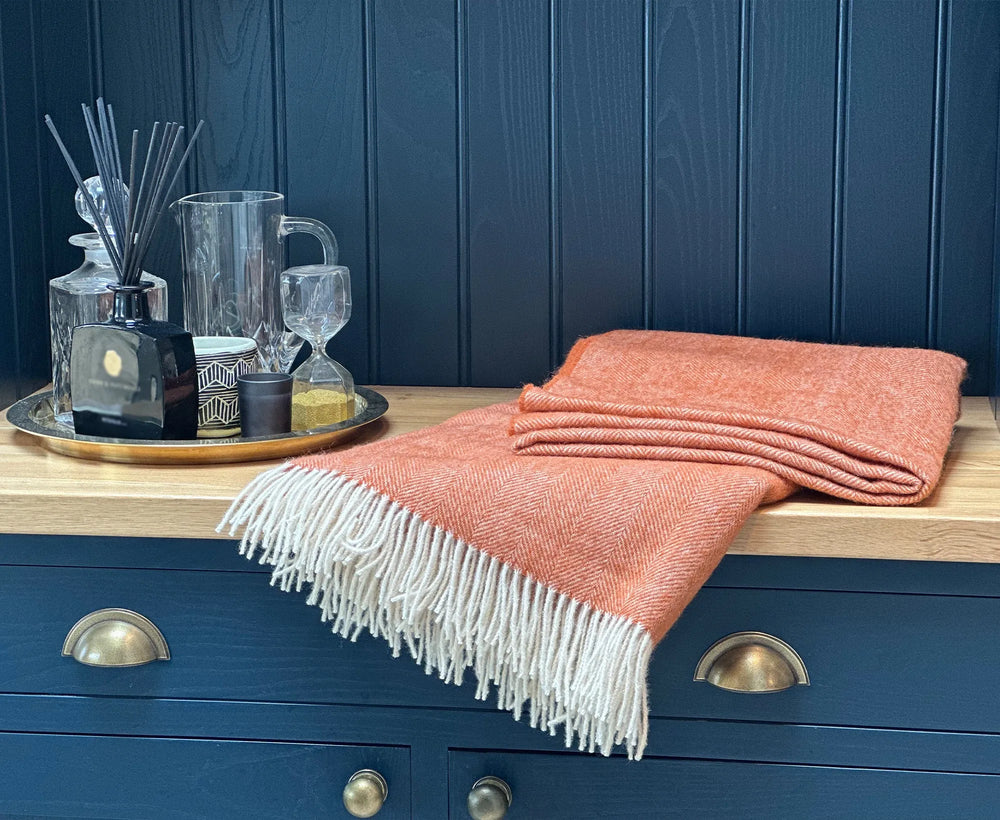 100% Lambswool Herringbone Throw Paprika Orange.