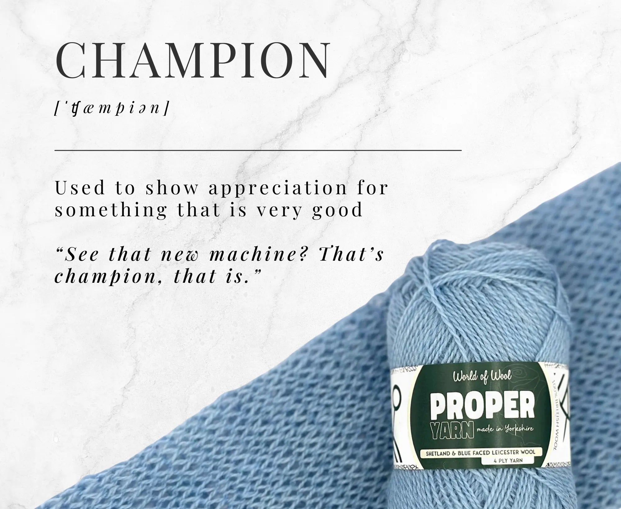Champion Blue Proper 4 Ply Yarn.