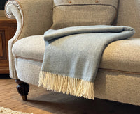 100% Lambswool Herringbone Throw Sea Breeze Blue.