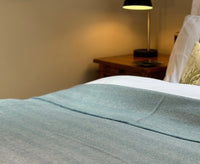 100% Lambswool Herringbone Throw Sea Breeze Blue.
