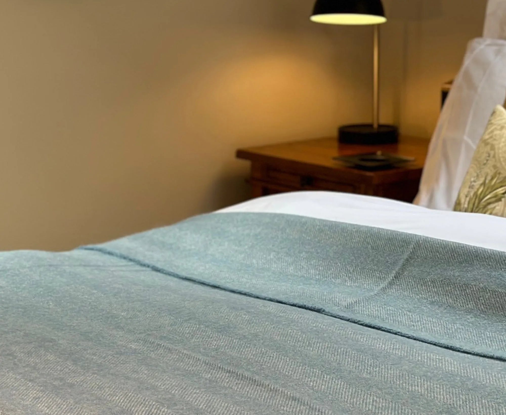 100% Lambswool Herringbone Throw Sea Breeze Blue.